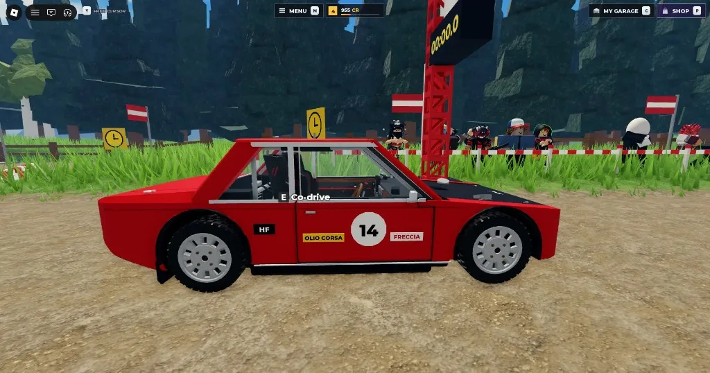 Backseat Rally Freccia HF at the start line with E Co-drive prompt