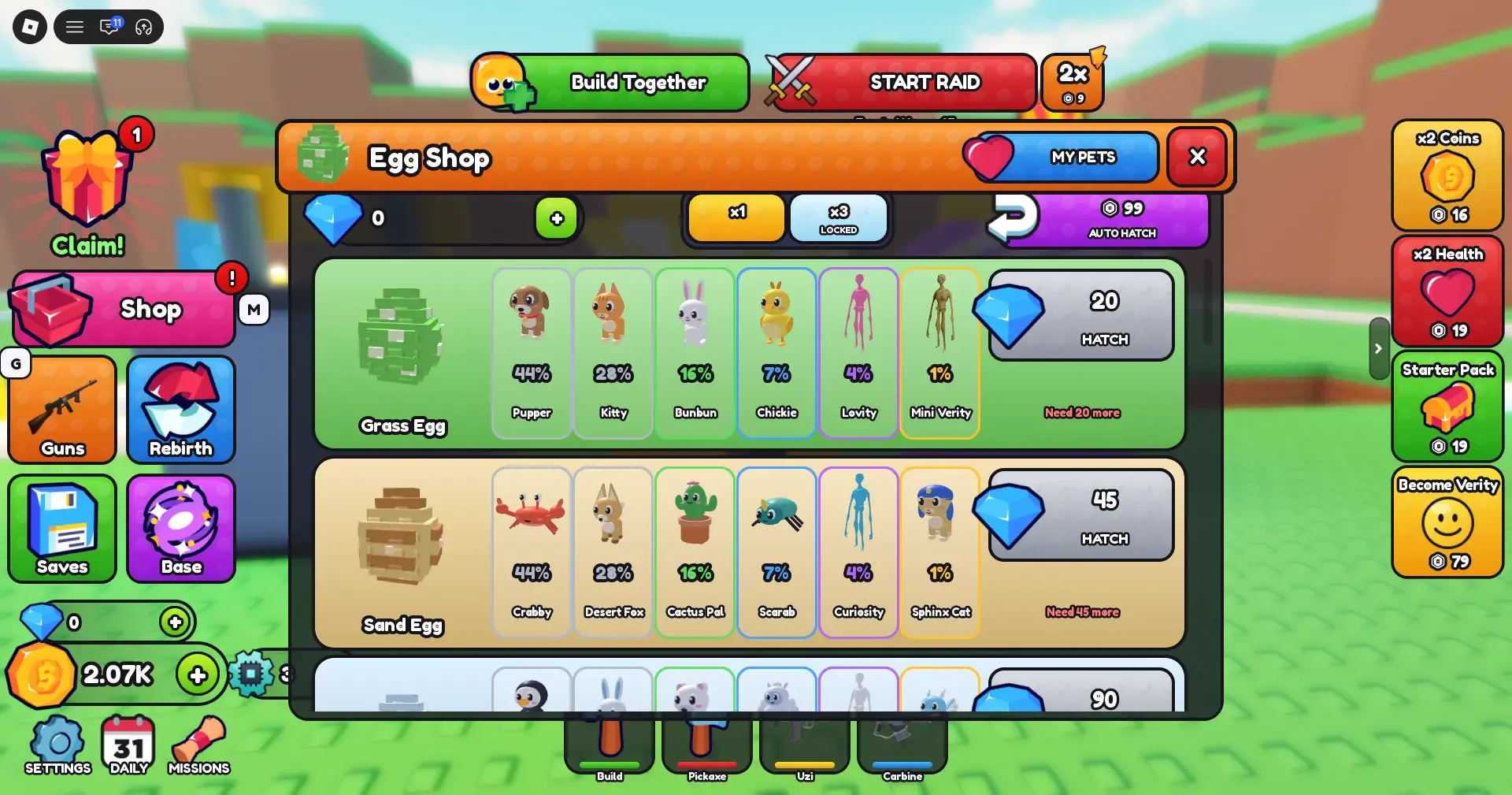 Bunker vs Verity Egg Shop with Grass and Sand egg odds