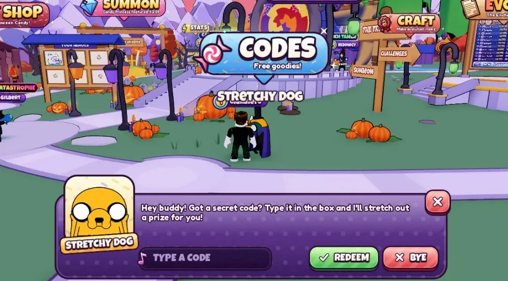 Candy Kingdom Defense Stretchy Dog's Code Corner redeem panel in the Tree Fort
