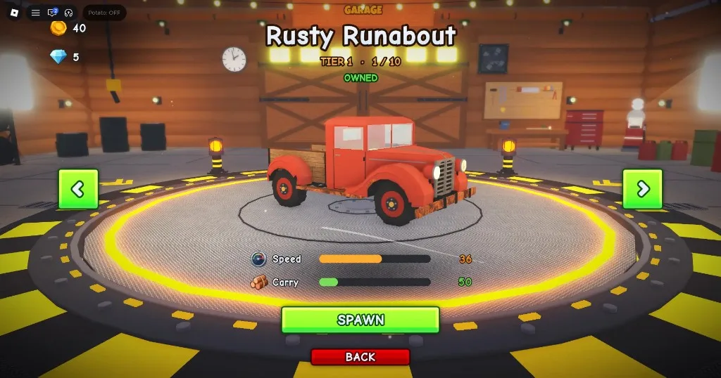 Chop A Forest Garage: Rusty Runabout Tier 1 with Speed and Carry bars