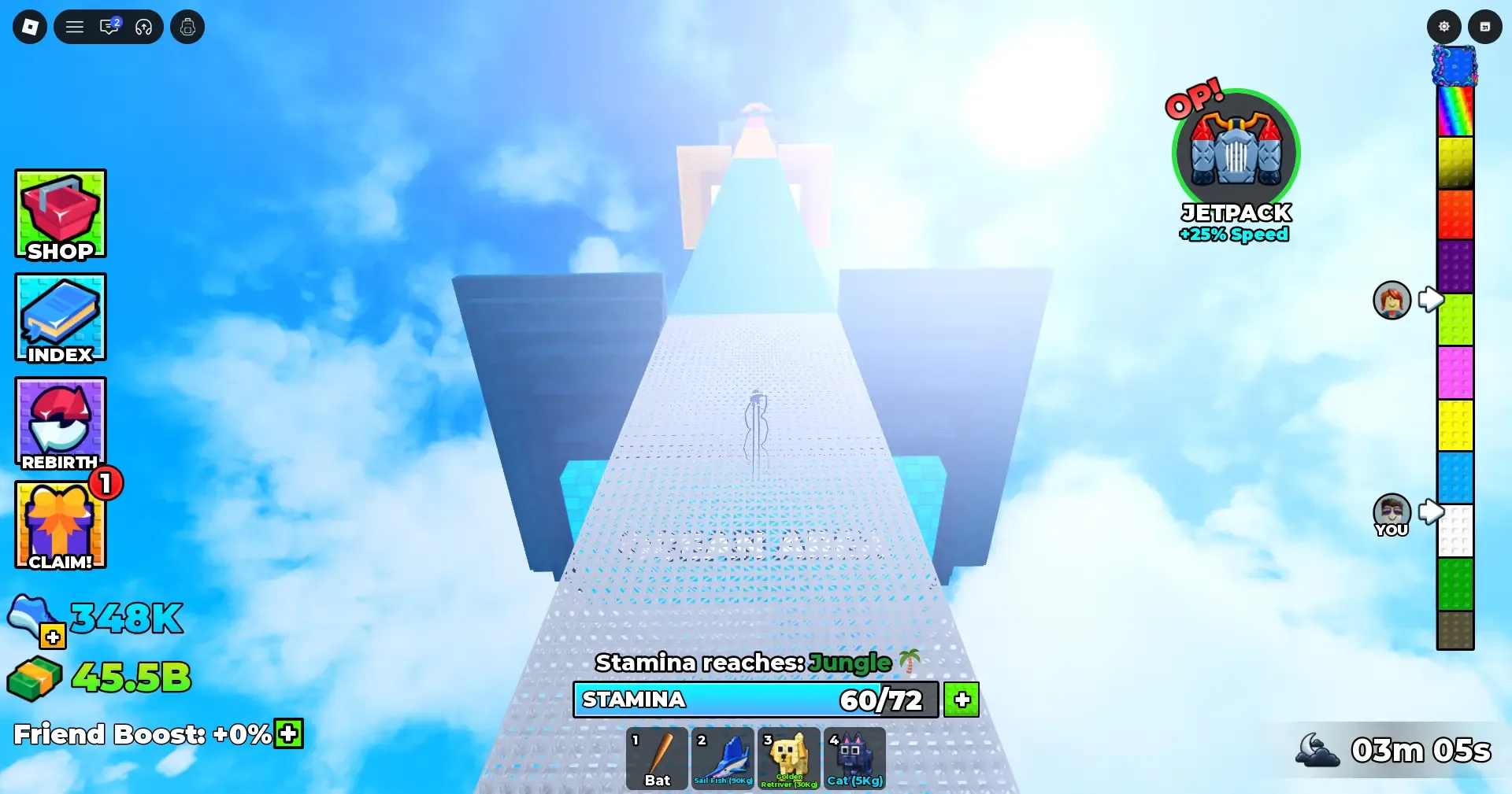 Climb For Animals Eggs Ocean Area climb path with Stamina bar and zone height marker