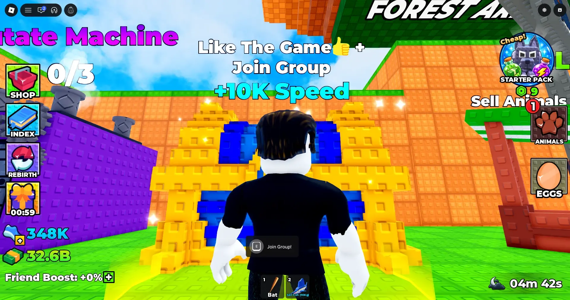 Climb For Animals Eggs Safe Zone prompt to Like the game and join the group for +10K Speed
