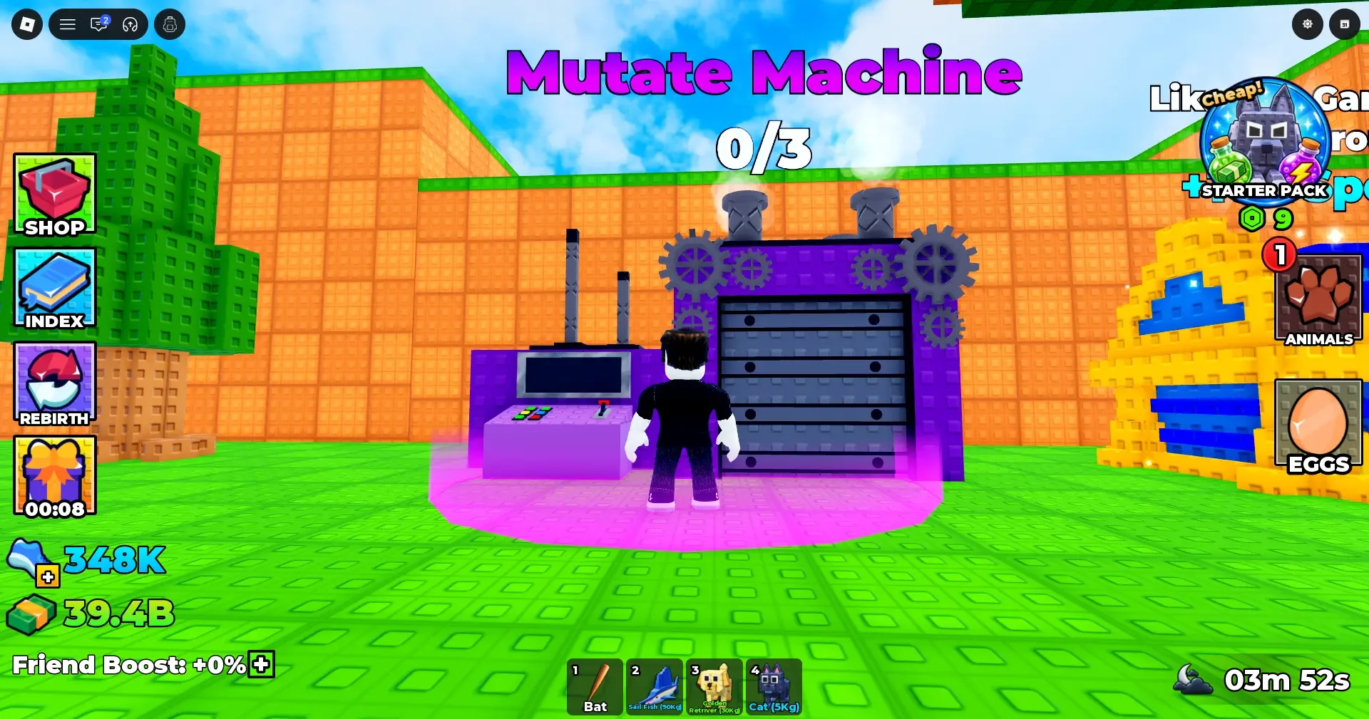 Climb For Animals Eggs Mutate Machine in the Safe Zone showing 0/3 slots