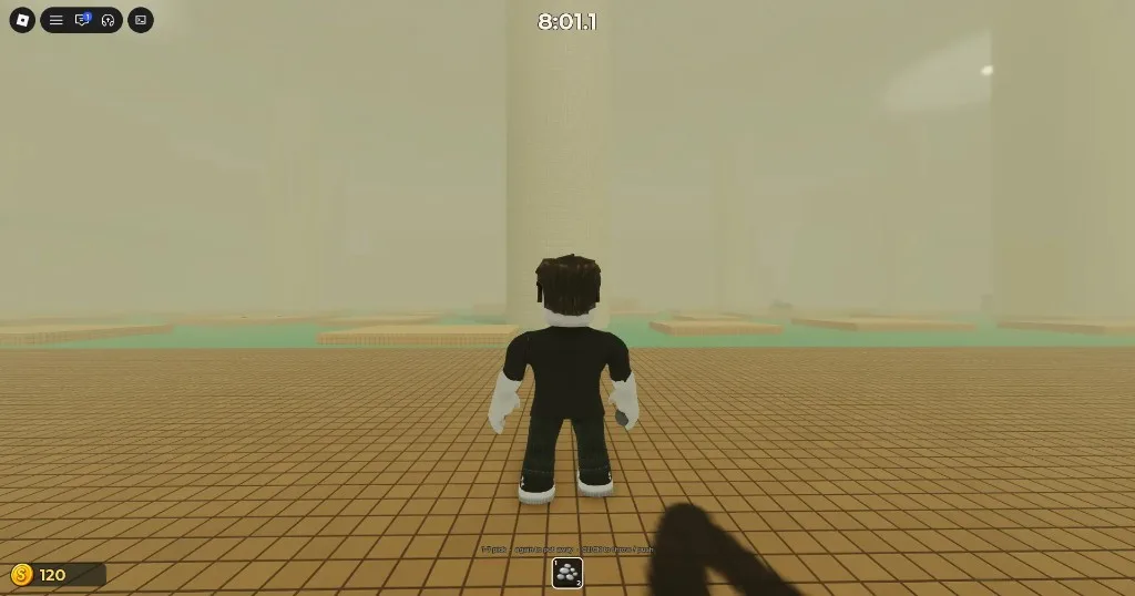 DONT SPLASH platforms over green water with pebbles equipped on the hotbar