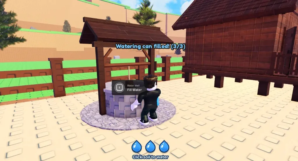 Water Well Fill Water prompt: watering can filled 3/3, click soil to water