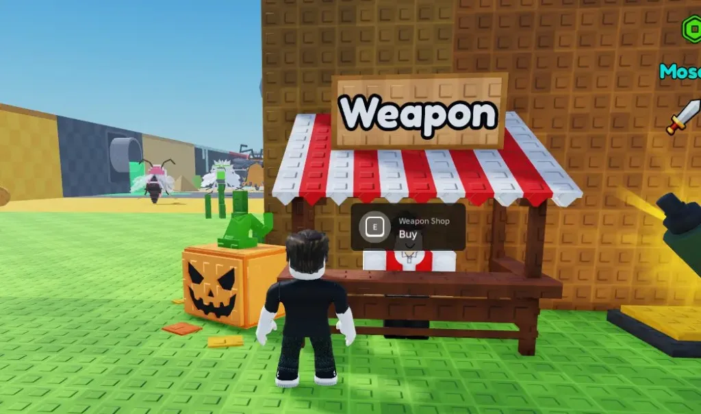 Feed A Mosquito Weapon Shop stall with Buy prompt