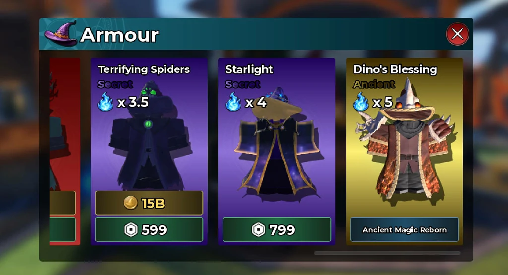 Magic Loot Armour shop — Secret and Ancient sets with Power multipliers