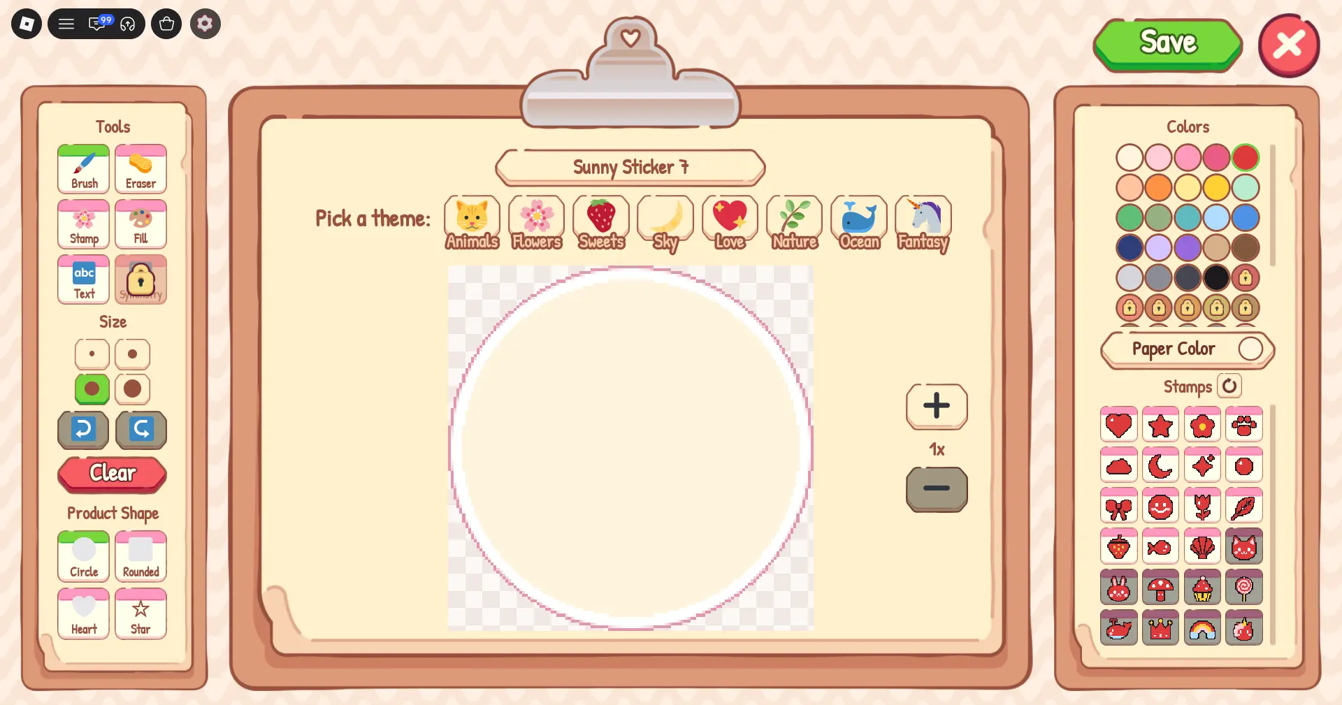 Designs screen picking a theme for a sticker in My Small Business