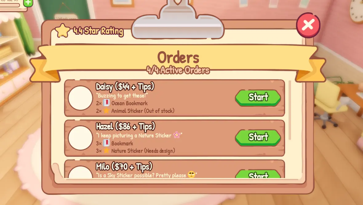 Selecting an order on the Orders board after customers arrive