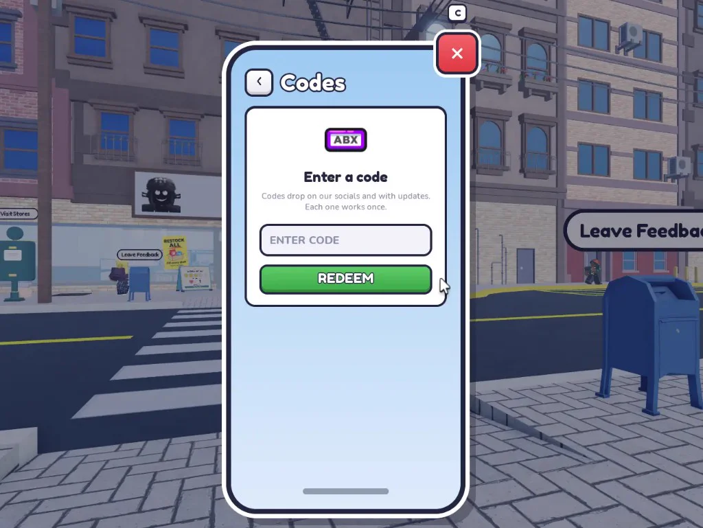 Pet Store Tycoon codes on the in-game phone: Enter a code field and green REDEEM button