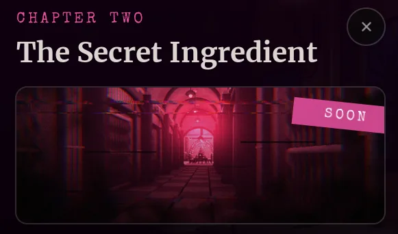 Pinkie Promise Chapter 2 card art: The Secret Ingredient hallway marked Soon