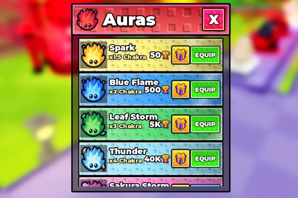 +1 Anime Eyes Auras menu: Spark through Sakura Storm with Trophy unlock costs