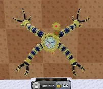 CHRONOS armature pedestal, clock-core blue and gold arms
