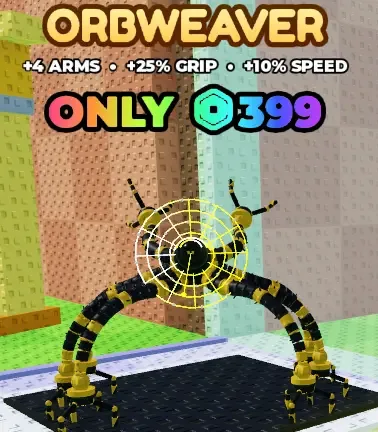 ORBWEAVER Robux armature: +4 Arms, +25% Grip, +10% Speed, 399 Robux