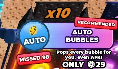 Auto Bubbles pass: pops every bubble for you, even AFK, 29 Robux