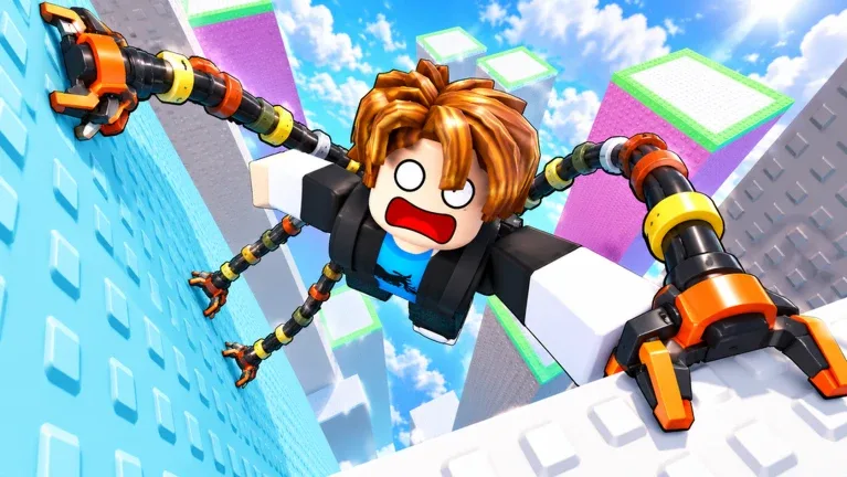 +1 Spider Arm character climbing with orange mechanical spider arms