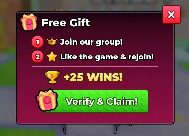 Free Gift: join the group, like the game and rejoin, claim +25 Wins