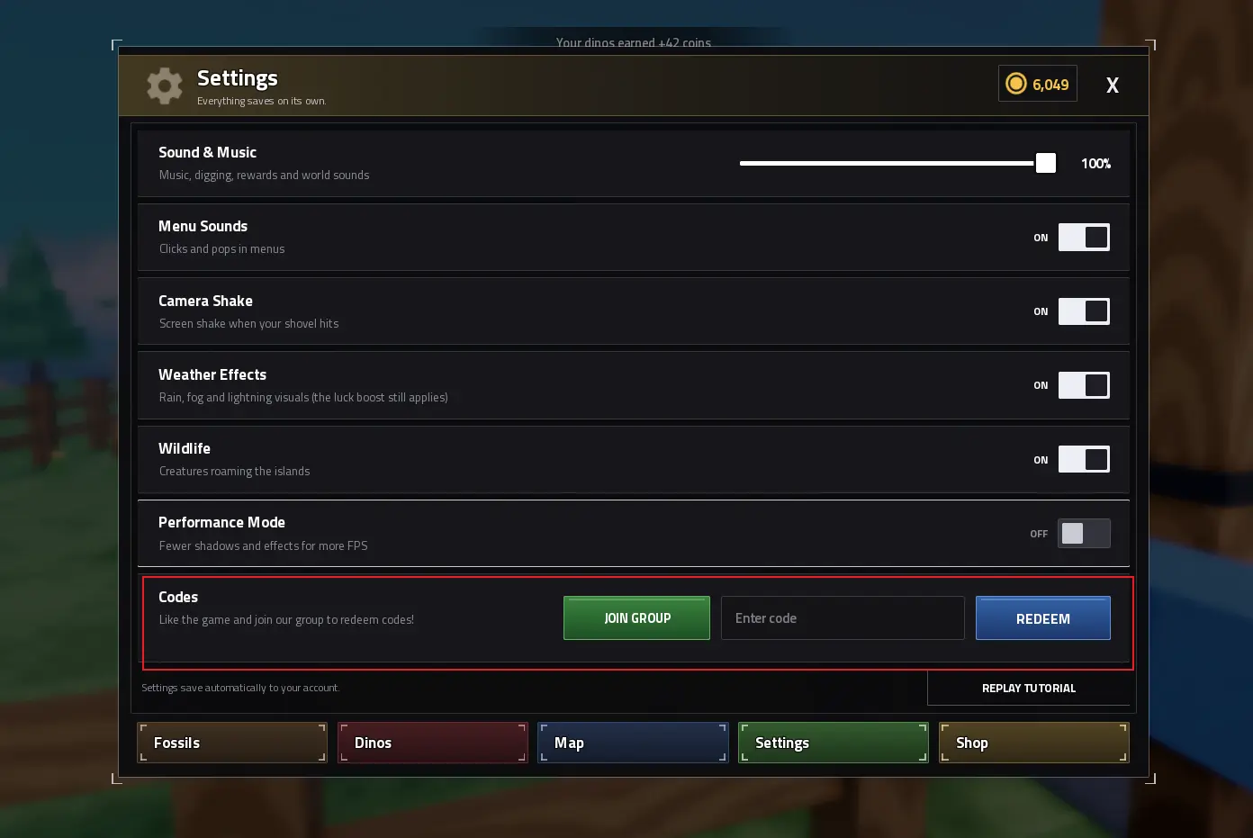 Prehistoric Farm how to redeem: Codes menu USE rows after joining Project Mirvy