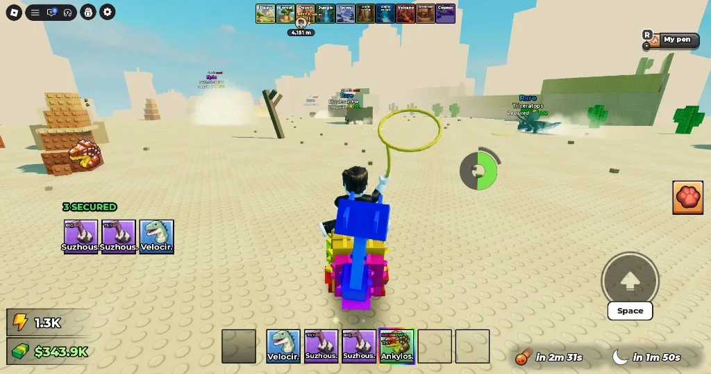 Ride a Dino Desert stampede: Secured tray, Required nameplates, and Jump
