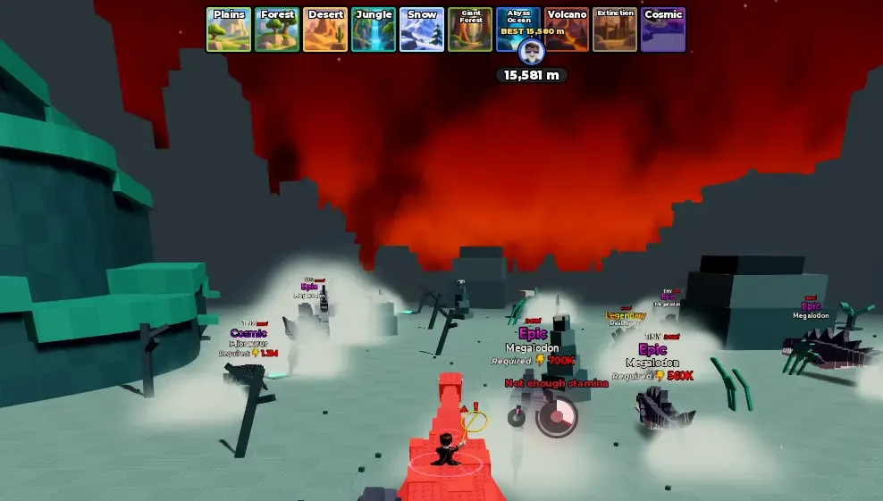 Ride a Dino zone strip in Volcano: Required plates and Not enough stamina
