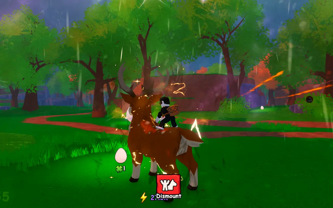 Ride A Pet map locations: riding a reindeer mount on a forest trail past a white map egg