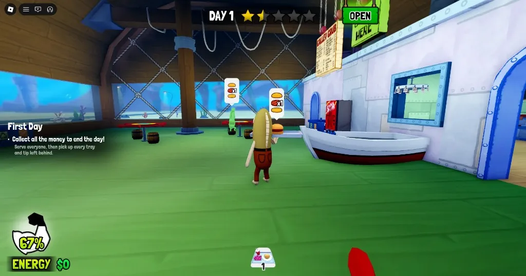 Day 1 inside the Krusty Krab with ENERGY meter and star rating