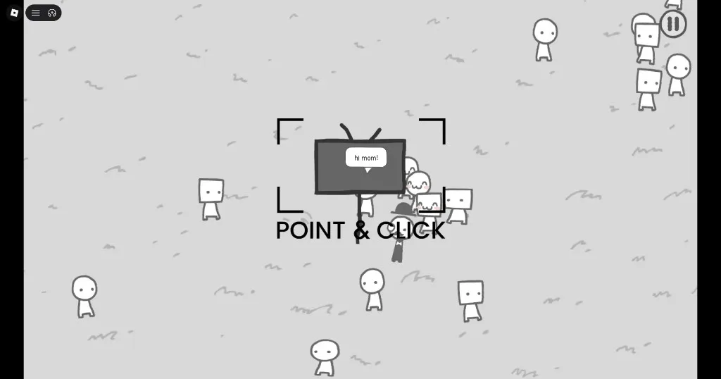 Say Cheese! point-and-click camera viewfinder aimed at park characters