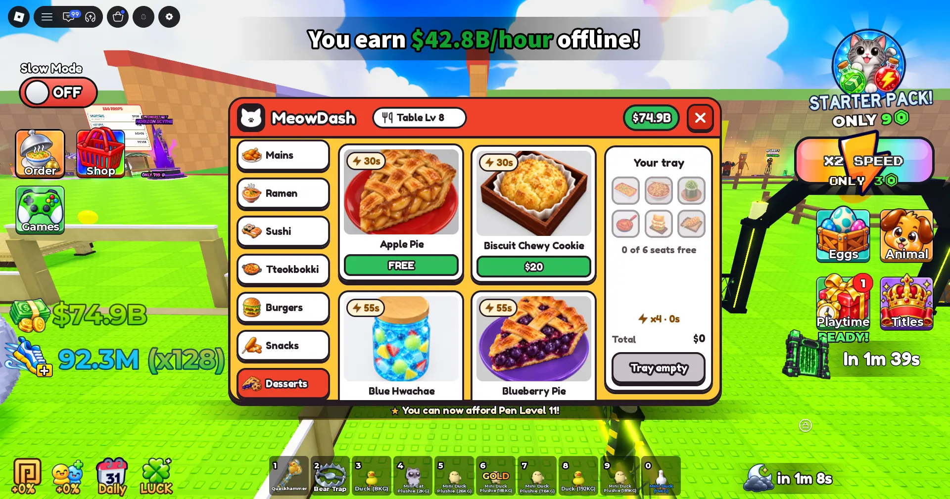 Steal Animal Egg Food tab at the Table: buy and eat for a labeled Speed boost