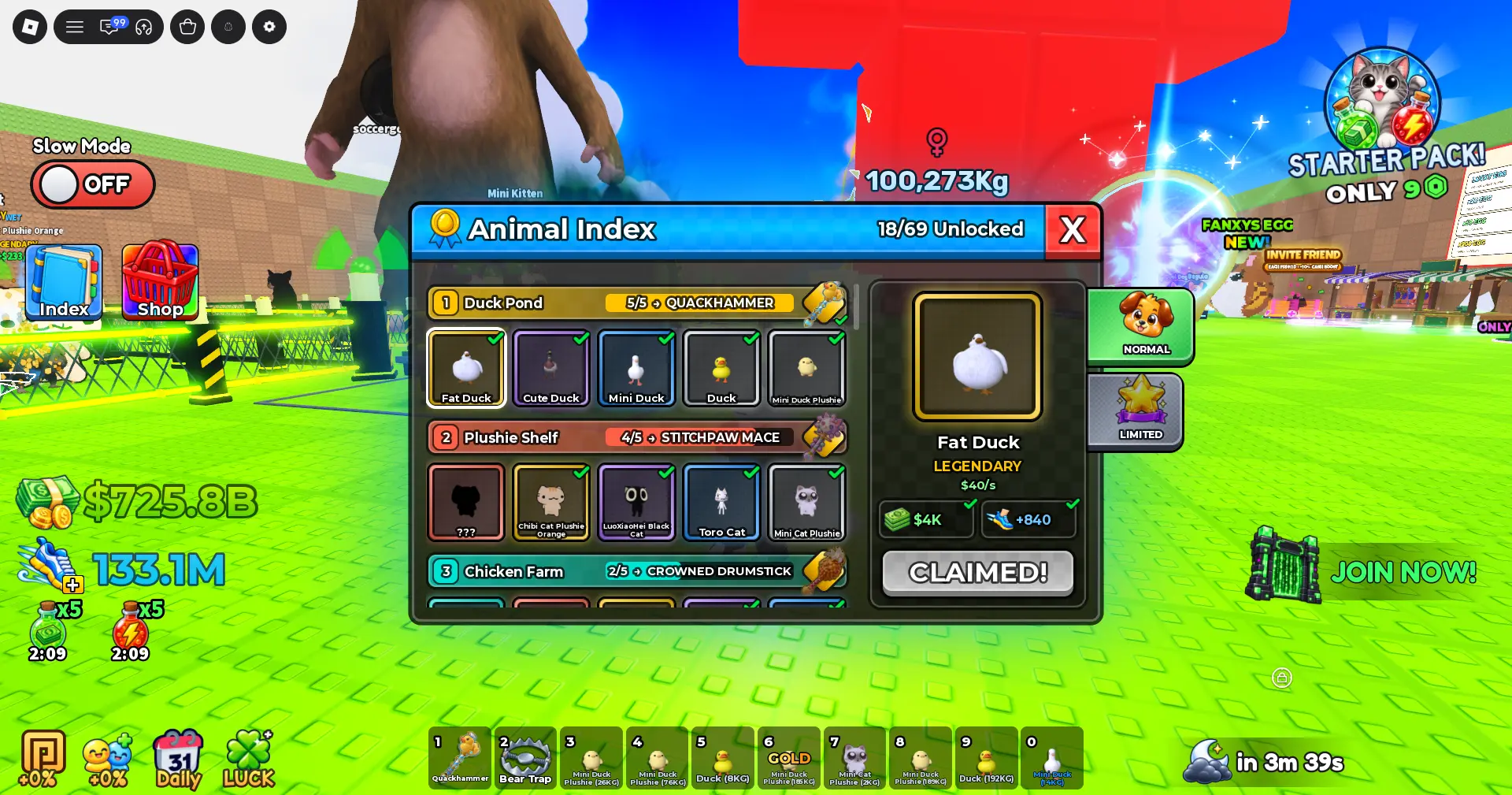 Steal Animal Egg pets in the Pen: hatch, read $/s income labels, and pick best selection