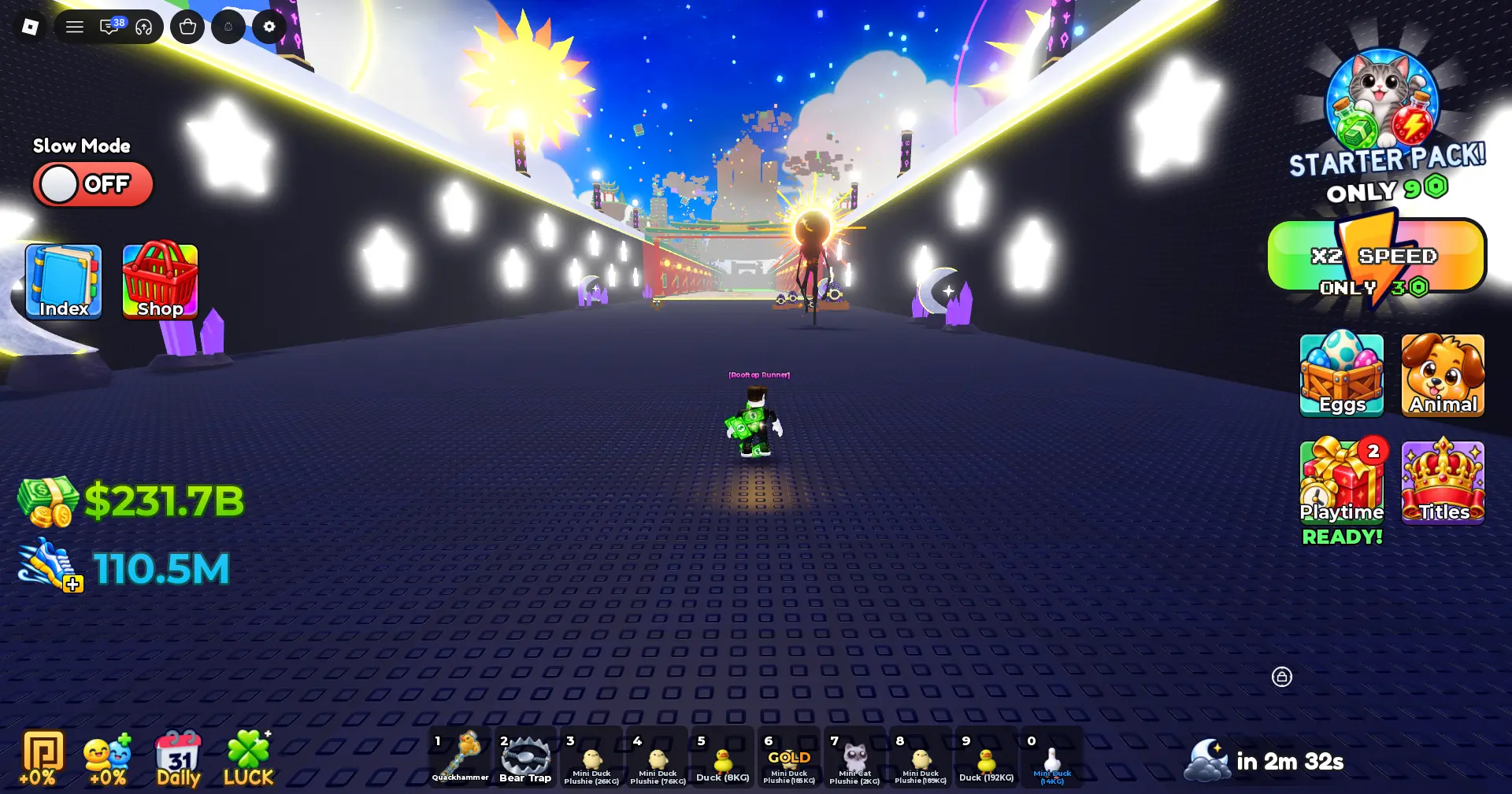 Steal Animal Egg zones outside the Safe Zone with Speed boards from Duck Pond toward Glitch City