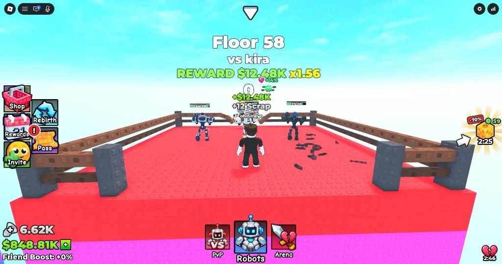 Arena Floor 58 clear rewarding Cash and Scrap on a sky platform