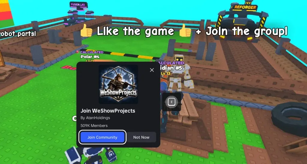 Like the game and Join WeShowProjects prompt for free rewards in Steel Fighters