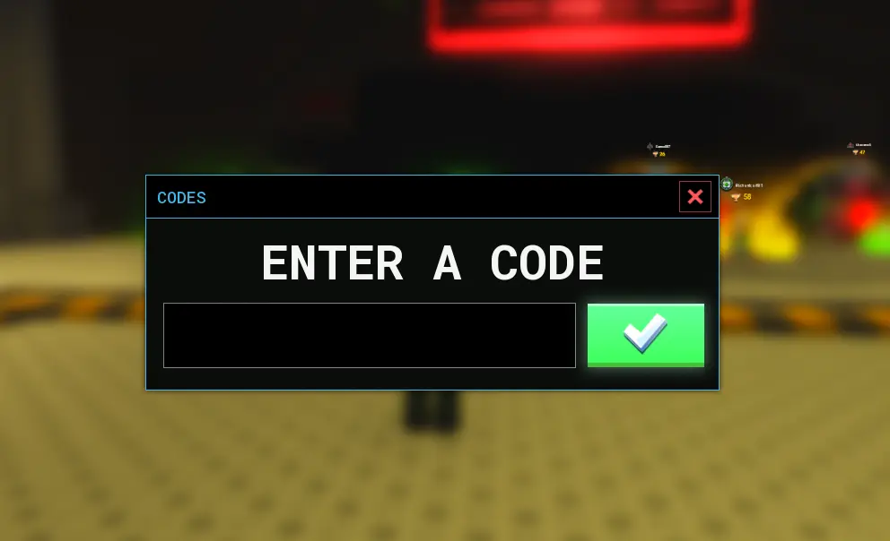 Survive a Million Monkeys codes: lobby CODES panel with enter-a-code field and green checkmark