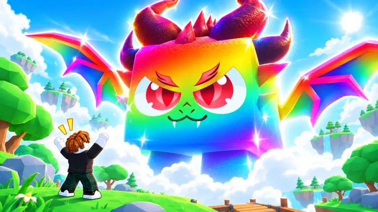 Tap Simulator: Reborn cover art: rainbow pet and player on a floating island