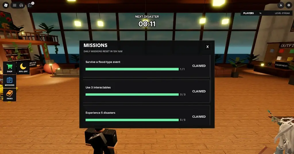 Daily Missions panel with three objective slots and a reset timer.